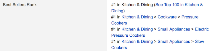 На отдельных страницах продуктов Amazon вы можете увидеть «Рейтинг бестселлеров», чтобы узнать, насколько популярен товар в своей категории
