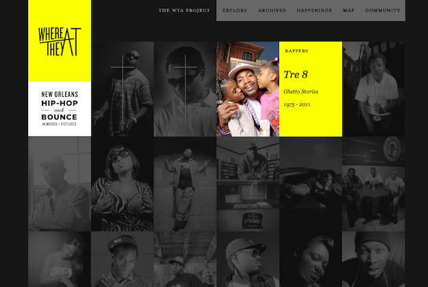 На веб сайті Where They At контраст створюється за рахунок жовтого кольору і кольорової фотографії на чорно-білій сітці для найкращого ефекту