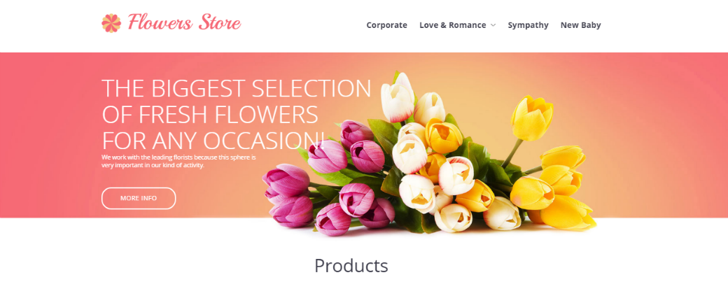 Проте, сайт арт-кафе Сеул створений на основі   шаблону Flowers Store   , Призначеного для квіткового інтернет-магазину