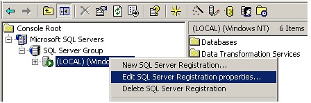 Розділ Connection визначає, яким чином Ви будете підключатися до SQL сервера з програми Enterprise Manager