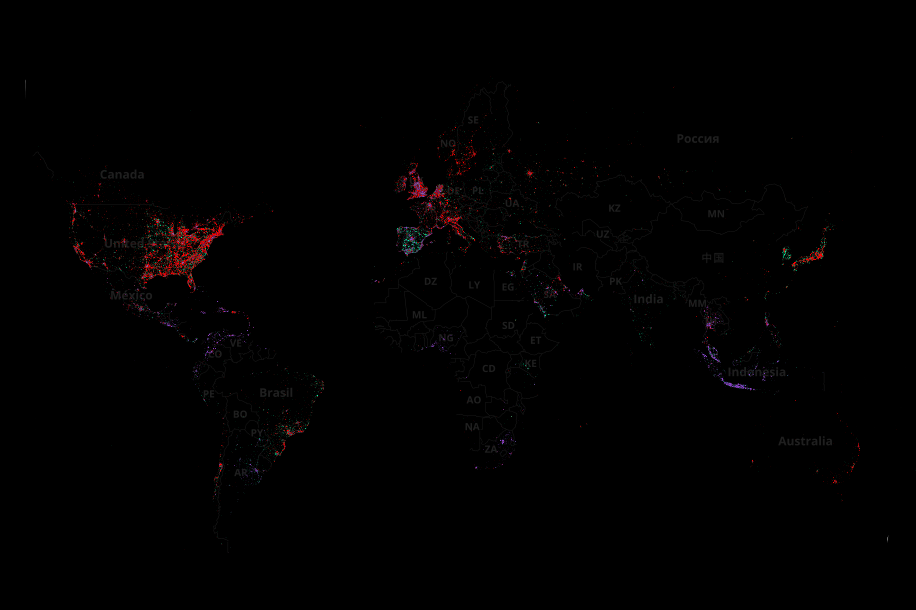 з цієї   мапі   можна зрозуміти, які смартфони популярні в різних країнах серед користувачів Twitter
