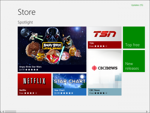Тепер додатки будуть ставитися тільки з Windows Store, який сьогодні виглядає приблизно так: