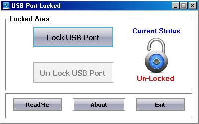 Інтерфейс програми простий і зрозумілий: програма працює без установки, запускаємо, натискаємо Lock USB Port - порти заблоковані, натискаємо Un-Lock USB Port - флешка знову доступна