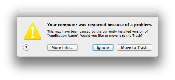 Після входу в ОС OS X відображається повідомлення «Ваш комп'ютер був перезапущений через виниклої проблеми»