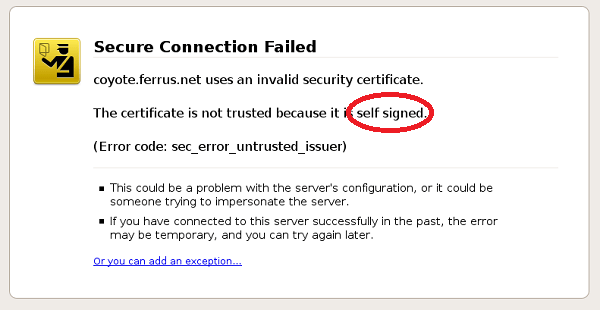 Зазвичай в тексті помилки міститься повідомлення про те, що видавець сертифіката не відомий, сертифікат самоподпісанного (self signed) та інші подібні причини (особливо часто диференціює дану проблему браузер Mozilla Firefox)