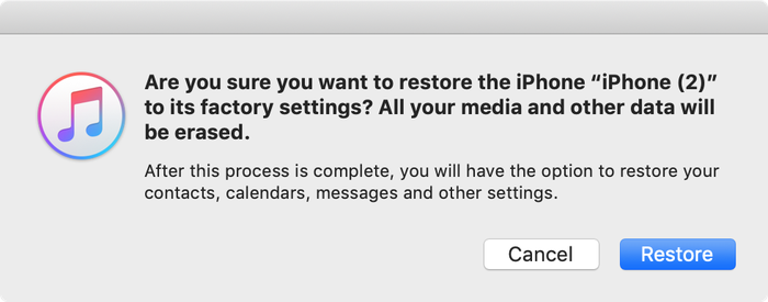 iTunes підтверджує вибір відновлення   Вибір «Відновити iPhone» в iTunes