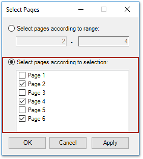 2, У діалоговому вікні «Вибрати сторінки» (1) перевірити Вибір сторінок у відповідності з вибором варіант, (2) перевірте зазначені сторінки, які ви скопіювали, і (3) натисніть OK кнопка
