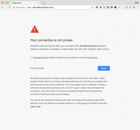Минулого тижня я оновився до Google Chrome 58, і щось змінилося, моє середовище розробки перестала правильно функціонувати - я став отримувати повідомлення про приватності в браузері